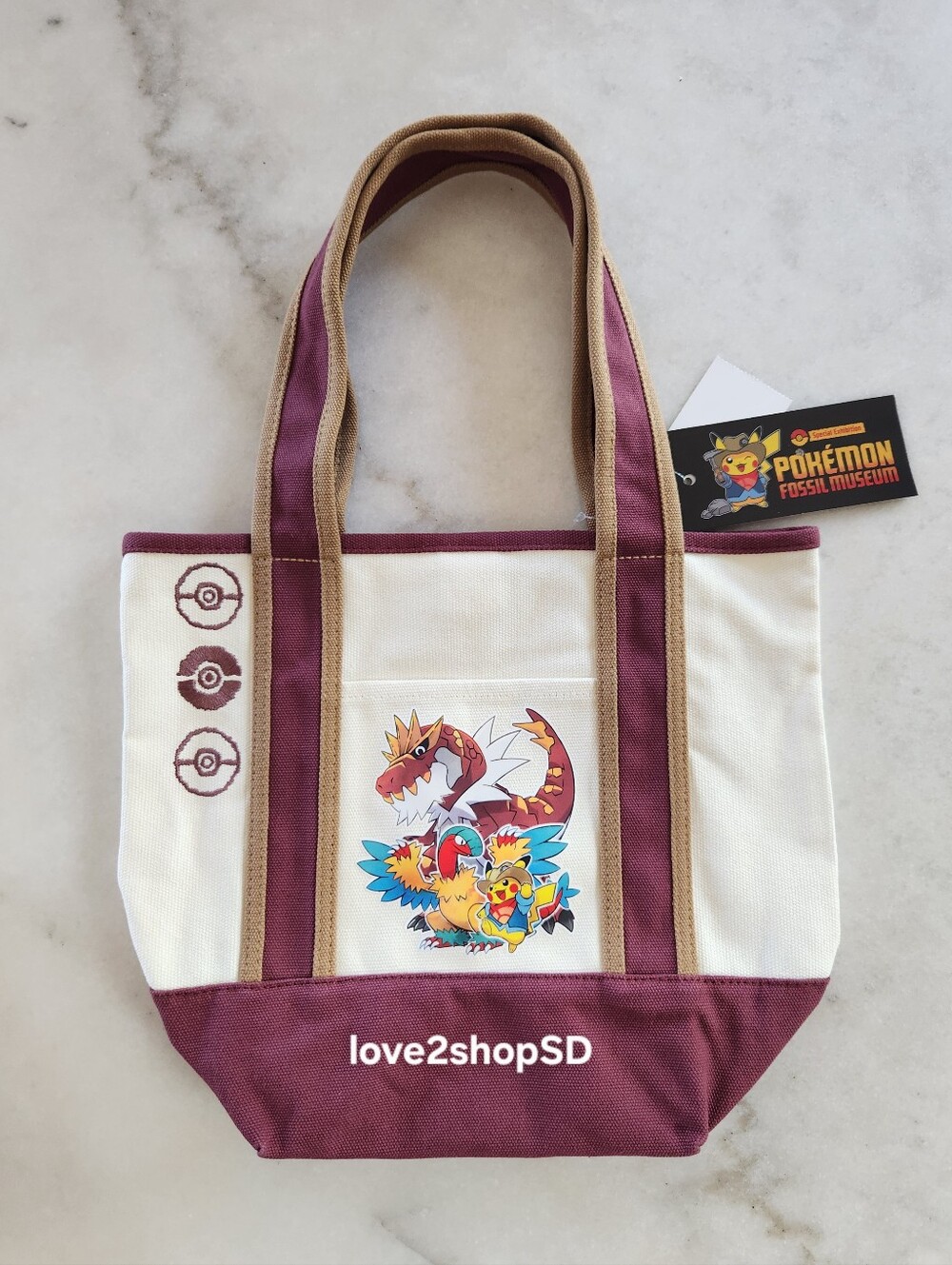 Pokemon Fossil Museum Canvas Embroidered Tote Bag CHICAGO EXCLUSIVE Limited NWT